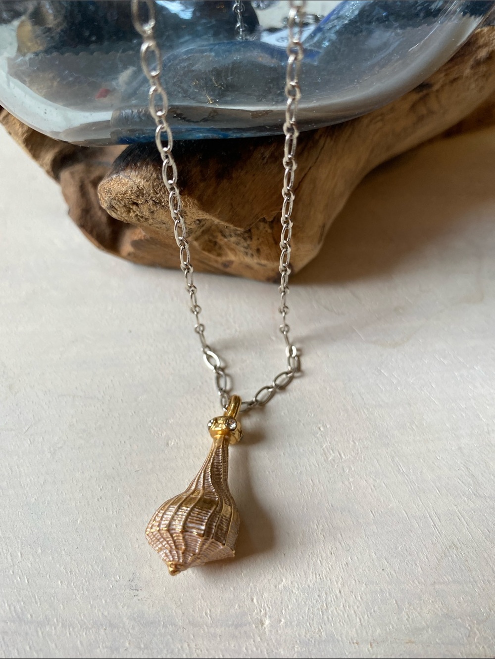 Saltwater Gold-Plated Whelk Shells Around the World Drop Pendant Necklace